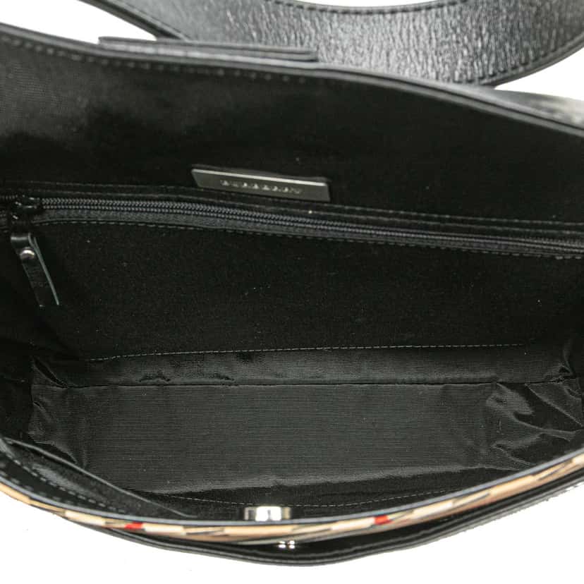 Burberry Nova Check Canvas Trimmed Leather Shoulder Bag Black Leather Good condition - Model View