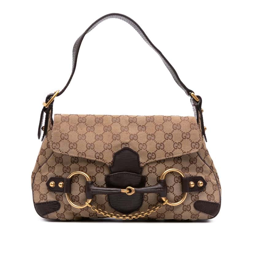 Gucci GG Canvas Horsebit Shoulder Bag Brown Canvas Good condition - Front View
