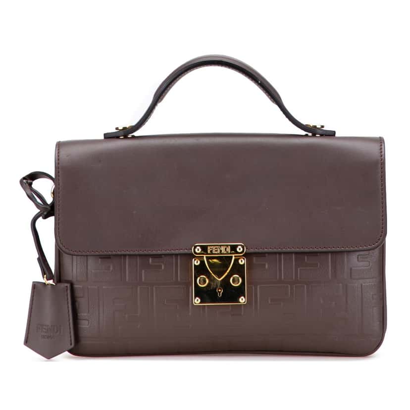 Fendi Zucca Embossed Leather Handle Clutch Brown Leather Good condition - Front View