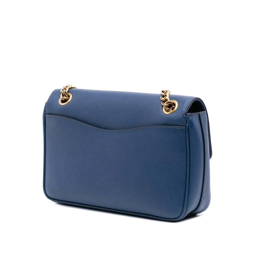 Prada Saffiano Pattina Chain Crossbody Blue Leather Good condition - Back View