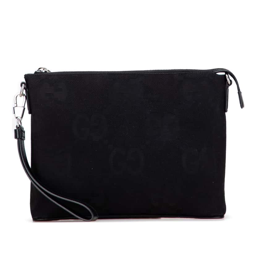Gucci Jumbo GG Canvas Clutch on Strap Black Canvas Very good condition - Front View