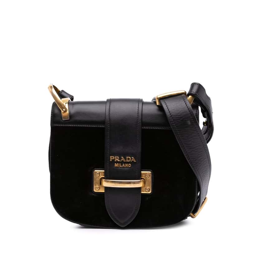 Prada City Calf and Velvet Pionniere Crossbody Black Velvet Good condition - Front View