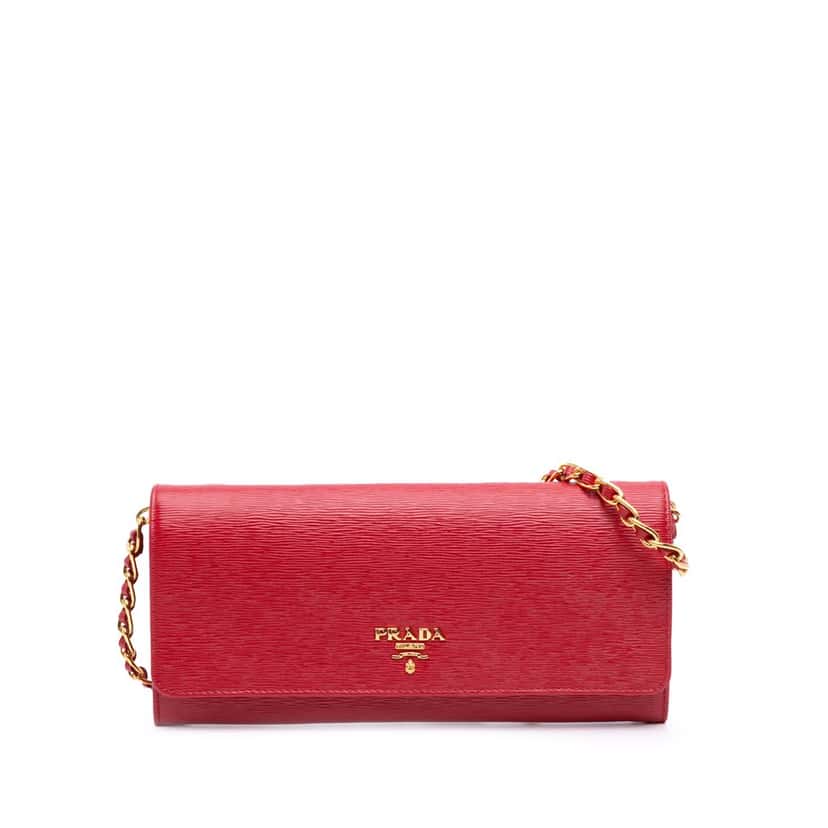 Prada Vitello Move Wallet on Chain Red Leather Good condition - Front View
