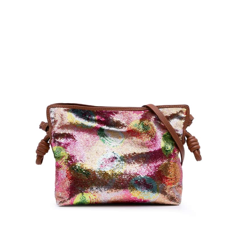 Loewe Paulas Ibiza Mini Sequined Leather Flamenco Knot Crossbody Pink Leather Good condition - Front View
