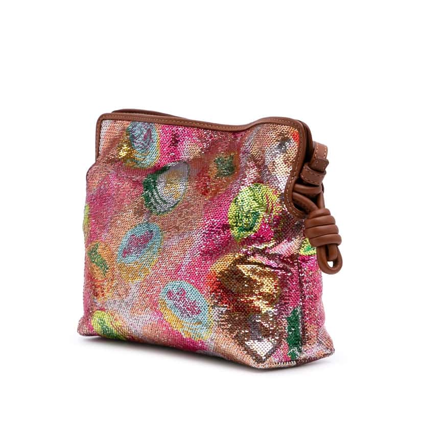 Loewe Paulas Ibiza Mini Sequined Leather Flamenco Knot Crossbody Pink Leather Good condition - Back View