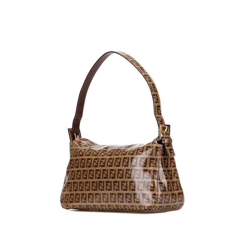 Fendi Zucchino Crystal Double Flap Shoulder Bag Brown Canvas Good condition - Back View