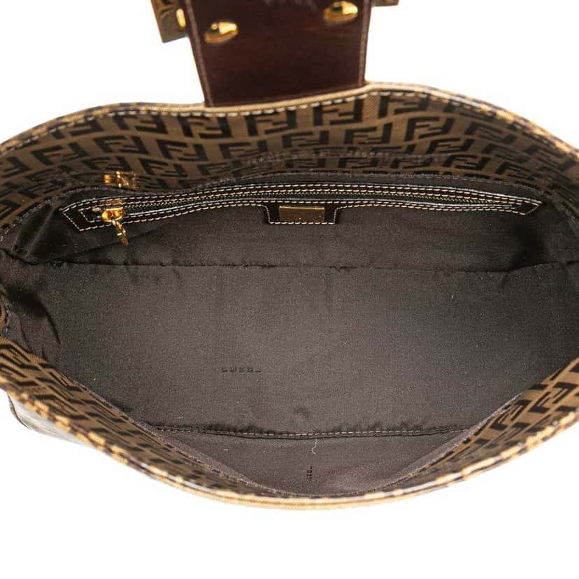 Fendi Zucchino Crystal Double Flap Shoulder Bag Brown Canvas Good condition - Model View