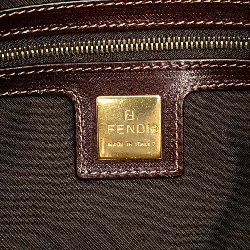 Fendi Zucchino Crystal Double Flap Shoulder Bag Brown Canvas Good condition - Box View