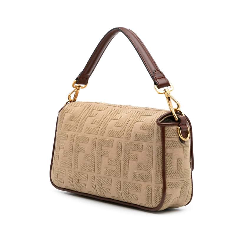 Fendi Medium Embroidered Canvas Baguette Satchel Brown Canvas Good condition - Back View