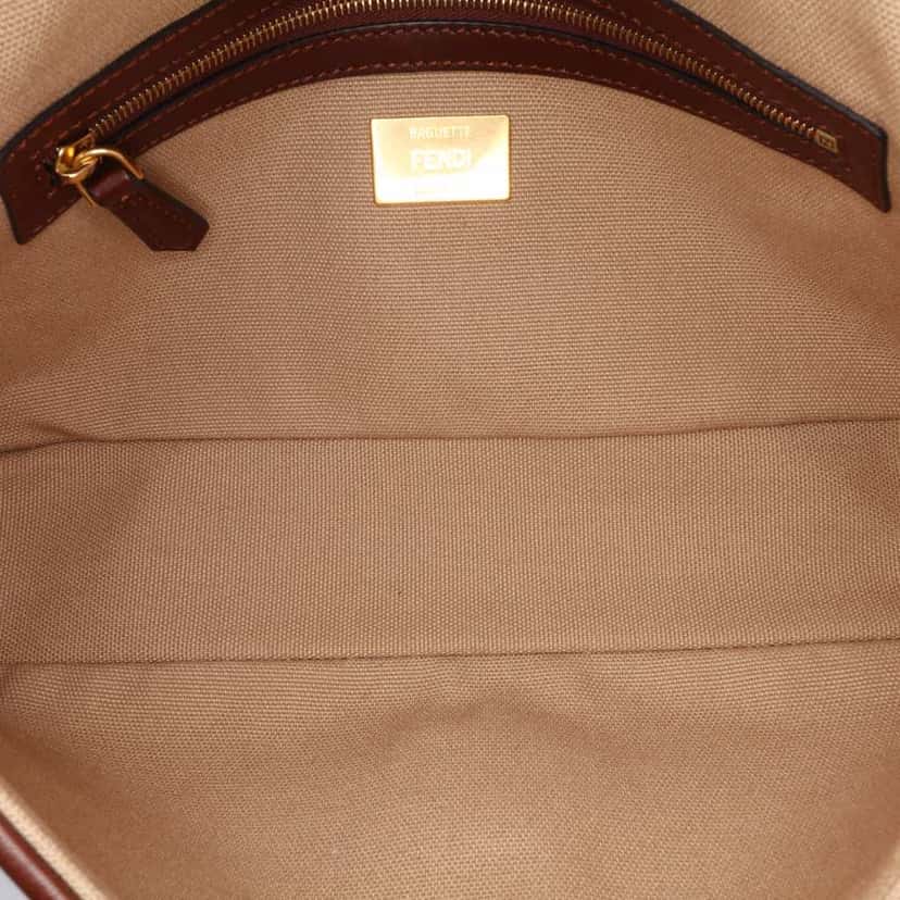 Fendi Medium Embroidered Canvas Baguette Satchel Brown Canvas Good condition - Model View