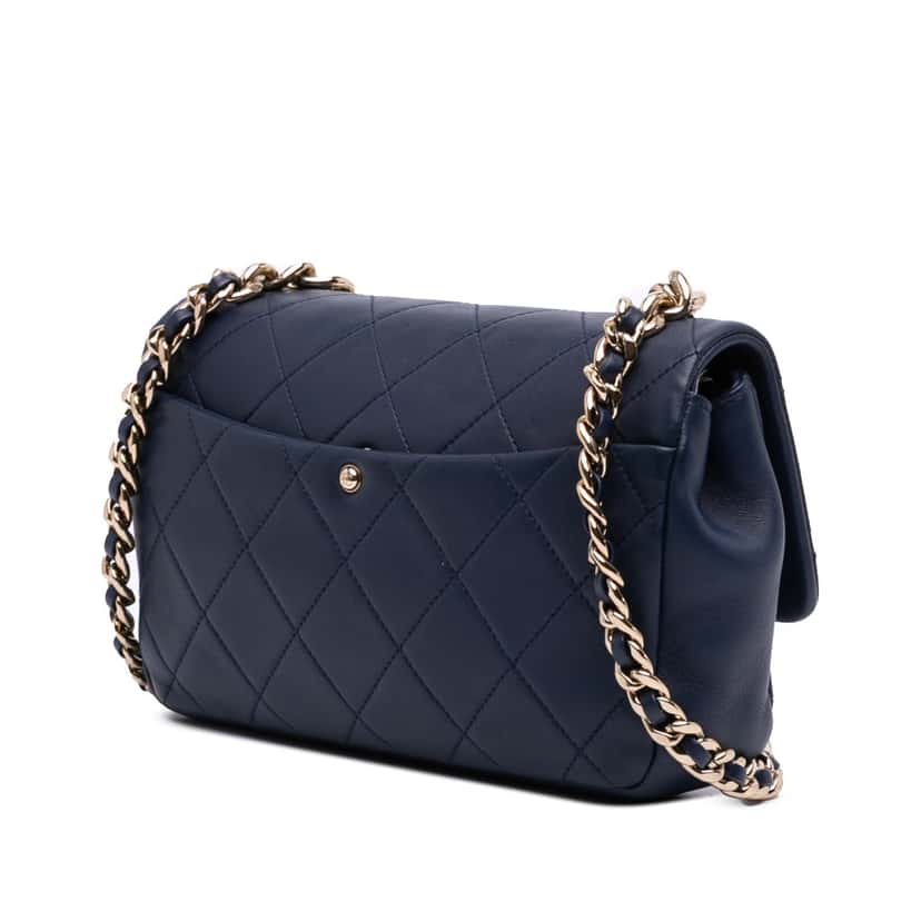 Chanel Small Lambskin Elegant Chain Single Flap Blue Leather Good condition - Back View