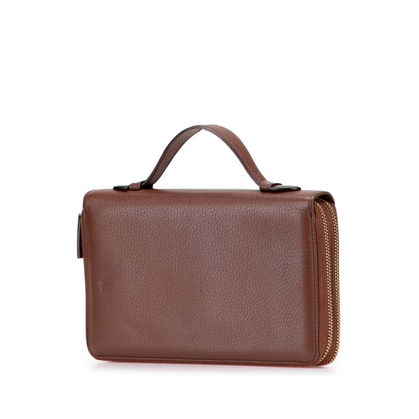 Gucci Pebbled Calfskin Soho Travel Document Case Brown Leather Good condition - Back View