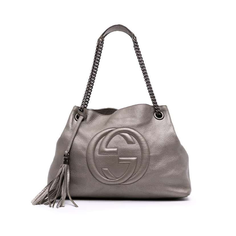 Gucci Medium Leather Soho Chain Tote Silver Leather Good condition - Front View