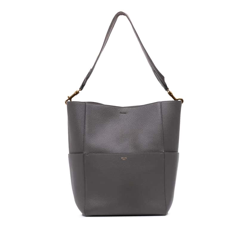 Celine Medium Leather Seau Sangle Bucket Bag Grey Leather Good condition - Front View