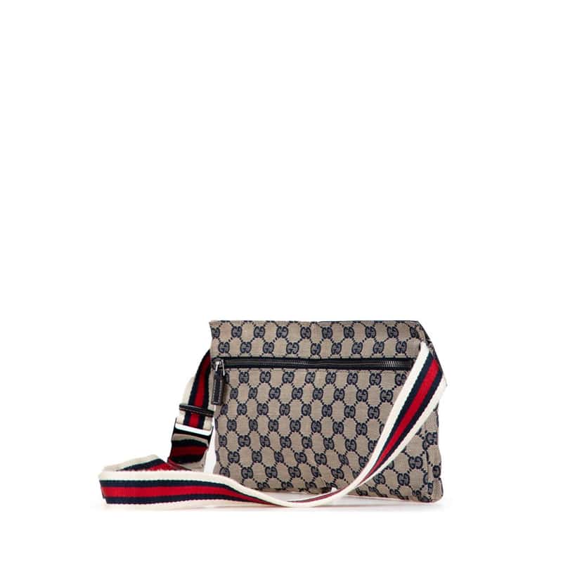 Gucci GG Canvas Web Double Pocket Belt Bag Brown Canvas Good condition - Back View