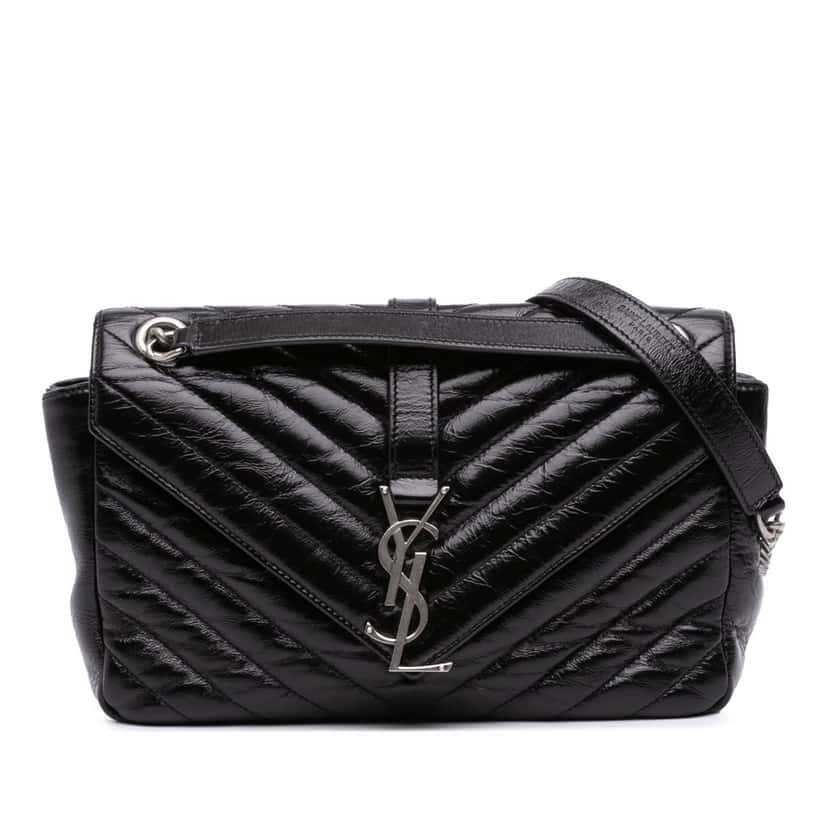 Saint Laurent Medium Crinkled Calfskin Punk Chain Bag Black Leather Good condition - Front View