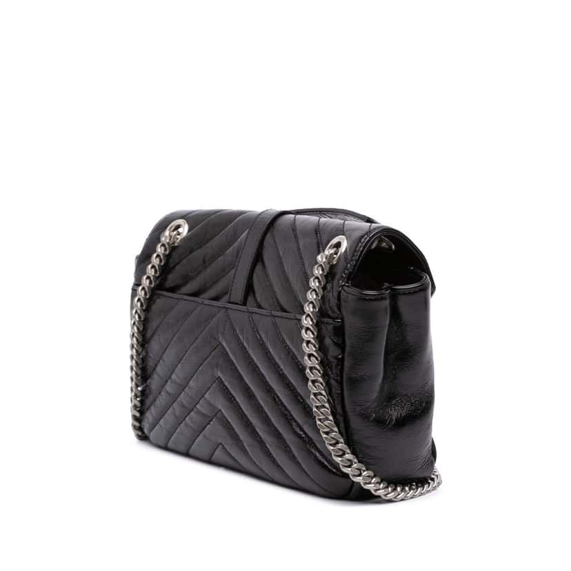 Saint Laurent Medium Crinkled Calfskin Punk Chain Bag Black Leather Good condition - Back View