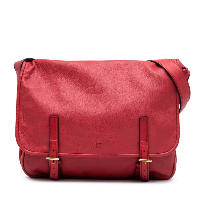 Loewe Leather Messenger Bag Red Leather Good condition - Front View