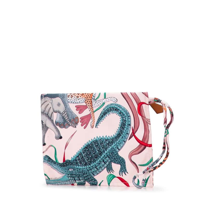 Hermès Silk La Marche Du Zambeze Silky City Pouch Pink Silk Good condition - Back View