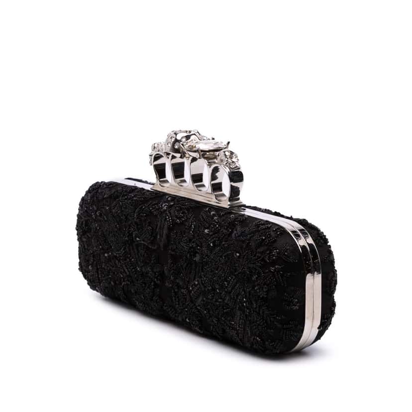 Alexander Mcqueen Beaded Lace Skull Knuckle Duster Clutch Black Good condition - Back View