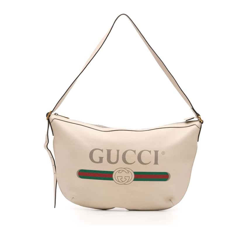 Gucci Leather Logo Half Moon Crossbody White Leather Good condition - Front View