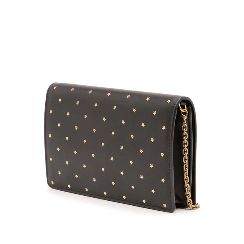 Dior Calfskin Embossed Stars Wallet on Chain Black Leather Good condition - Back View