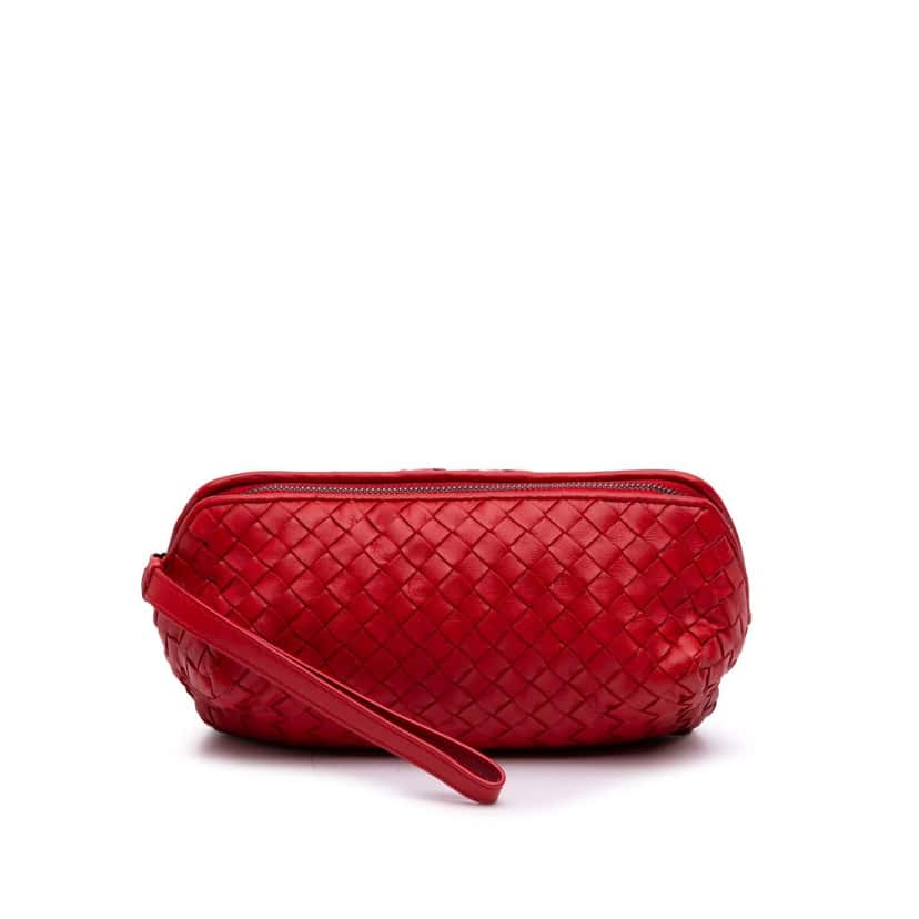 Bottega Veneta Nappa Intrecciato Pouch Red Leather Good condition - Front View