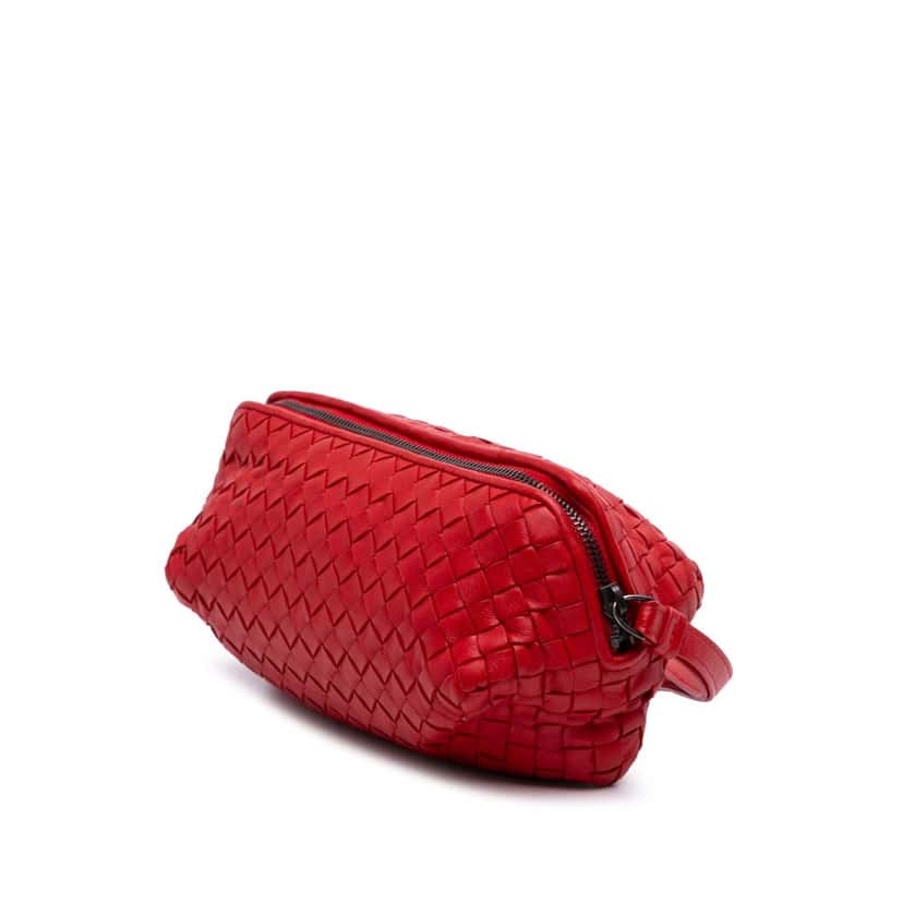 Bottega Veneta Nappa Intrecciato Pouch Red Leather Good condition - Back View