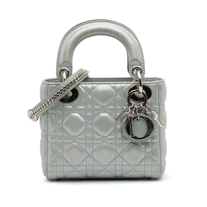 Dior Mini Iridescent Lambskin Cannage Lady Dior Green Leather Good condition - Front View