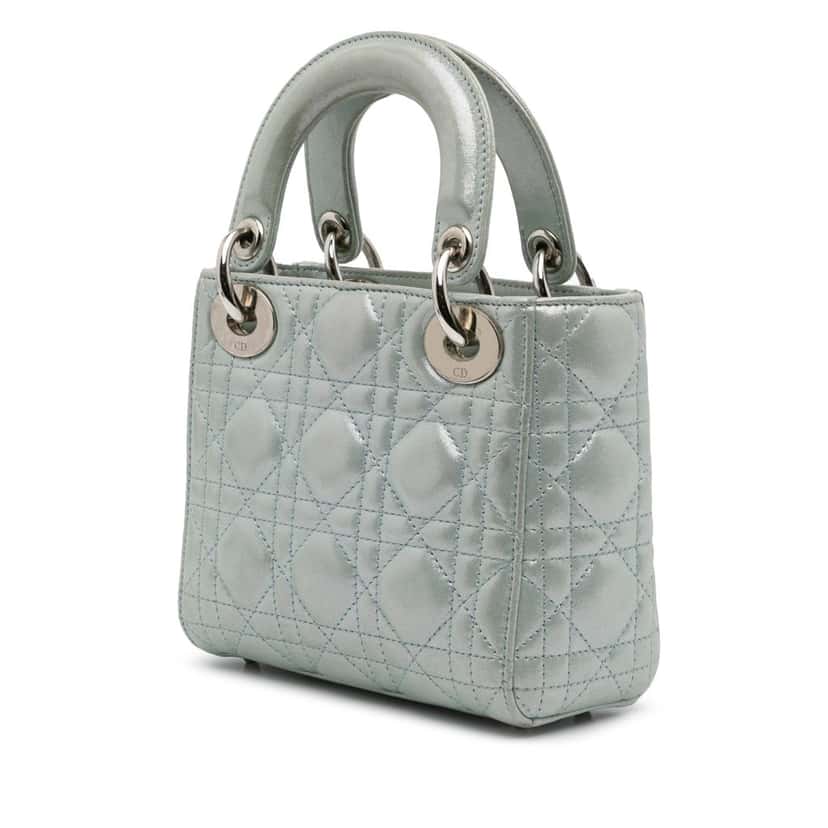 Dior Mini Iridescent Lambskin Cannage Lady Dior Green Leather Good condition - Back View