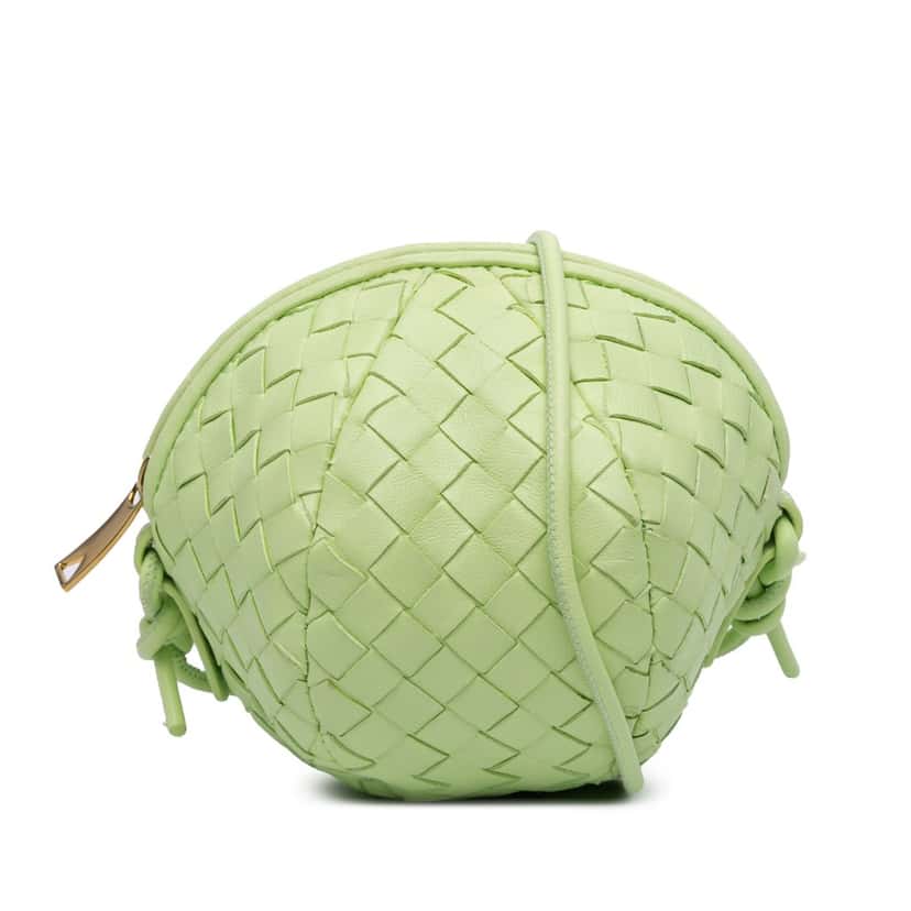 Bottega Veneta Mini Lambskin Intrecciato Mava Crossbody Green Leather Good condition - Front View