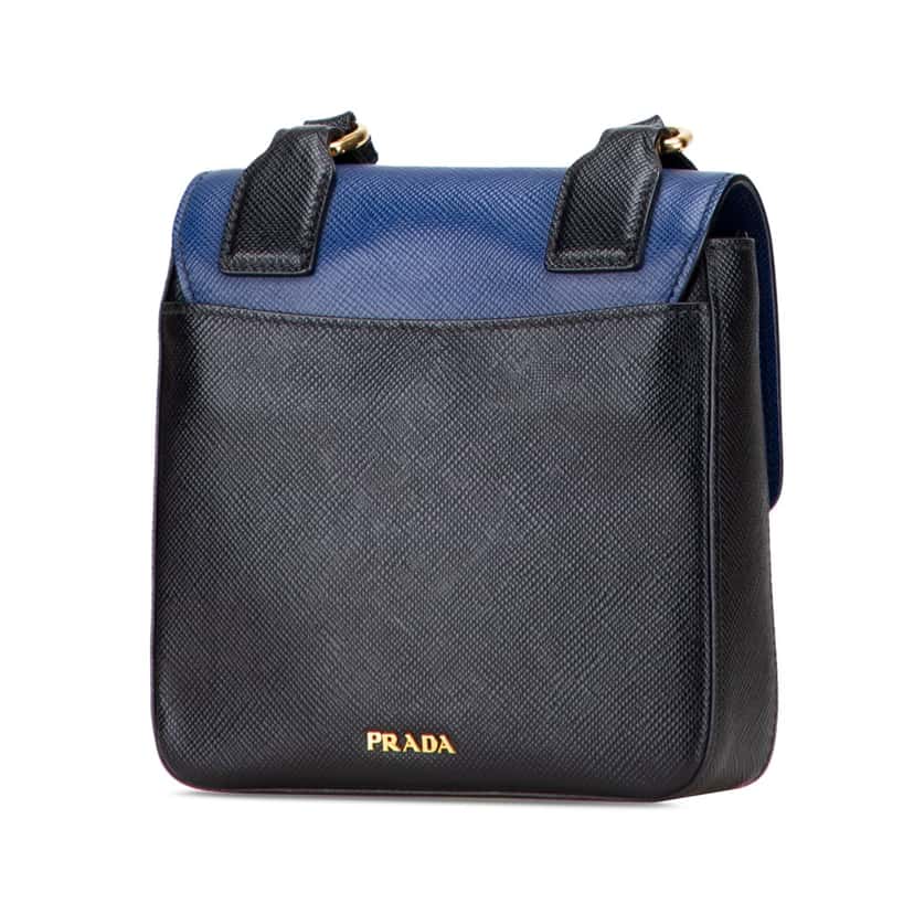 Prada Bicolor Saffiano Cuir Flap Crossbody Black Leather Very good condition - Back View