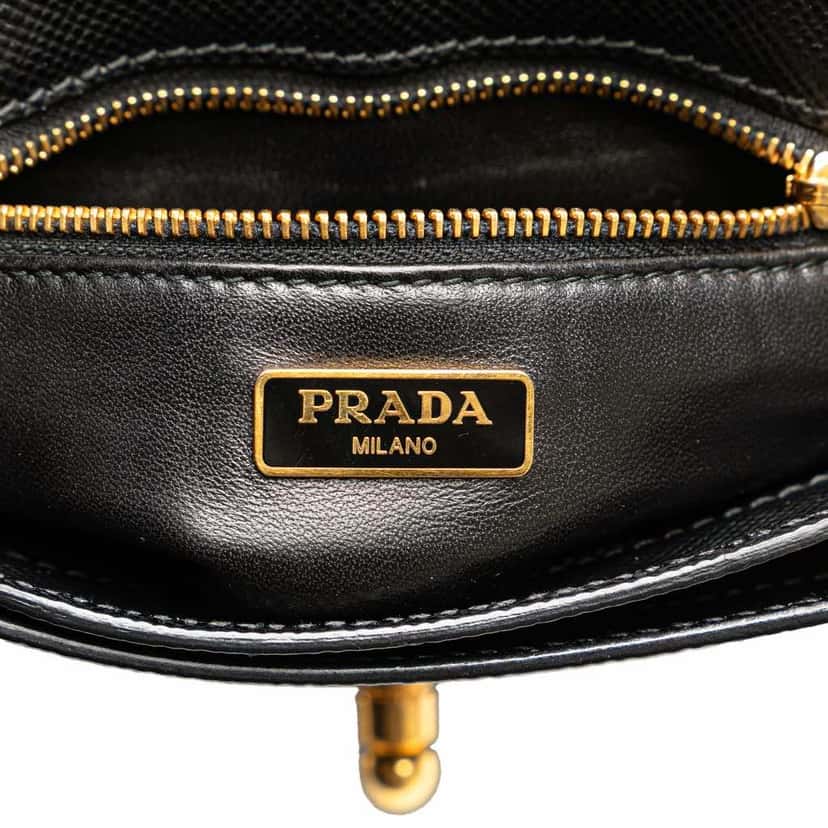 Prada Bicolor Saffiano Cuir Flap Crossbody Black Leather Very good condition - Box View