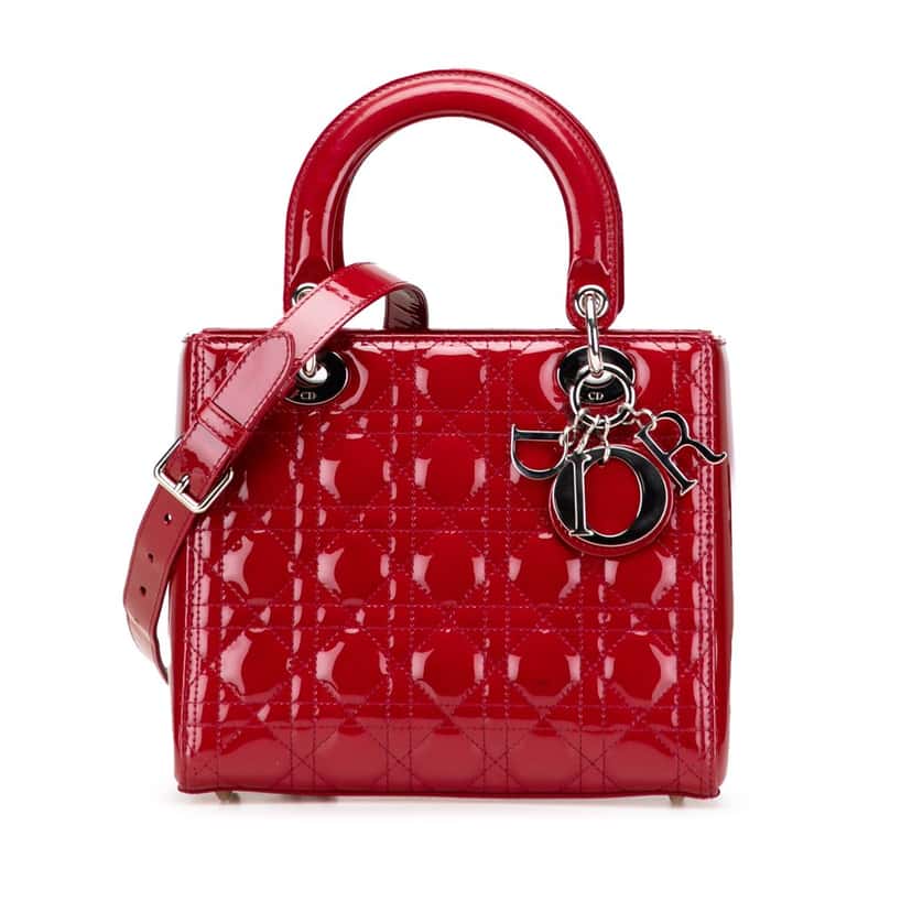 Dior Medium Patent Cannage Lady Dior Red Leather Good condition - Front View