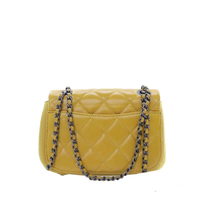 Chanel Mini Square CC Quilted Lambskin and Suede Single Flap Yellow Leather Good condition - Back View