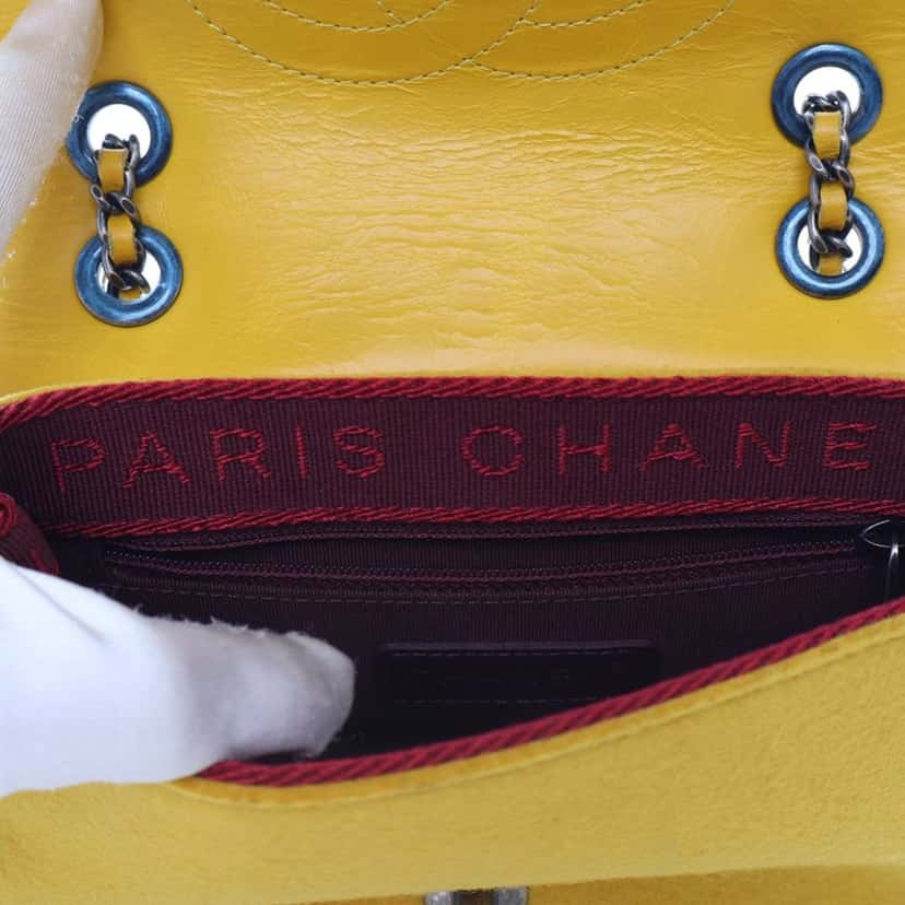Chanel Mini Square CC Quilted Lambskin and Suede Single Flap Yellow Leather Good condition - Model View