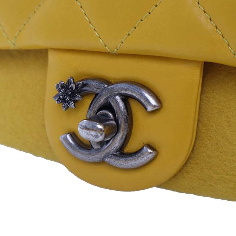 Chanel Mini Square CC Quilted Lambskin and Suede Single Flap Yellow Leather Good condition - Box View