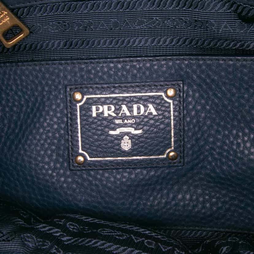 Prada Vitello Daino Open Convertible Tote Blue Leather Good condition - Box View