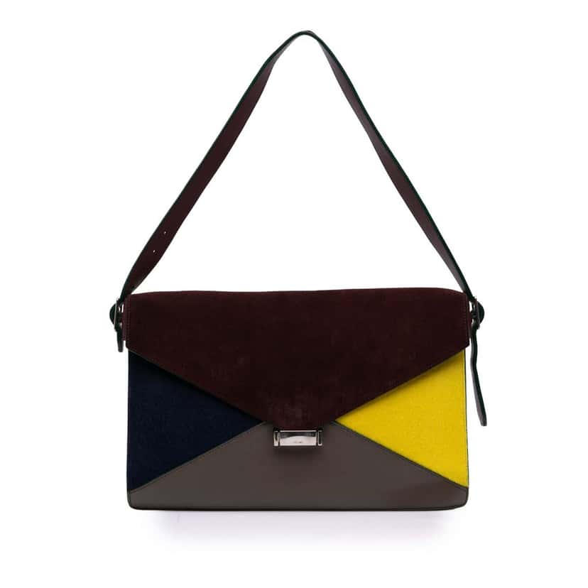 Celine Suede Calfskin and Pony Hair Diamond Clutch Red Leather Good condition - Front View