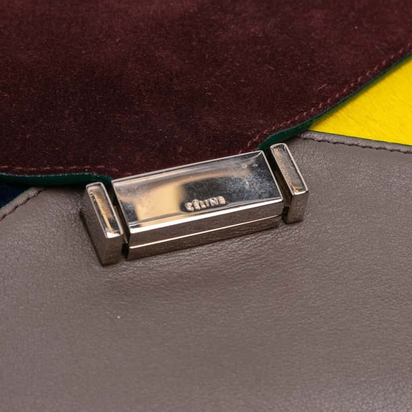 Celine Suede Calfskin and Pony Hair Diamond Clutch Red Leather Good condition - Box View