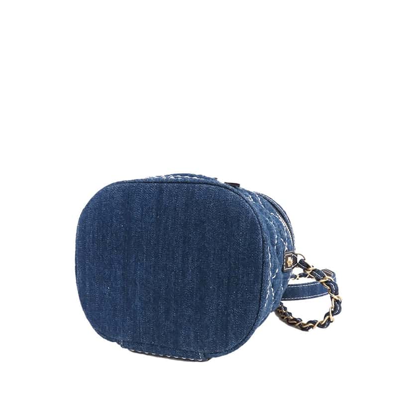 Chanel CC Quilted Denim Vanity Bag Blue Denim Good condition - Inside View