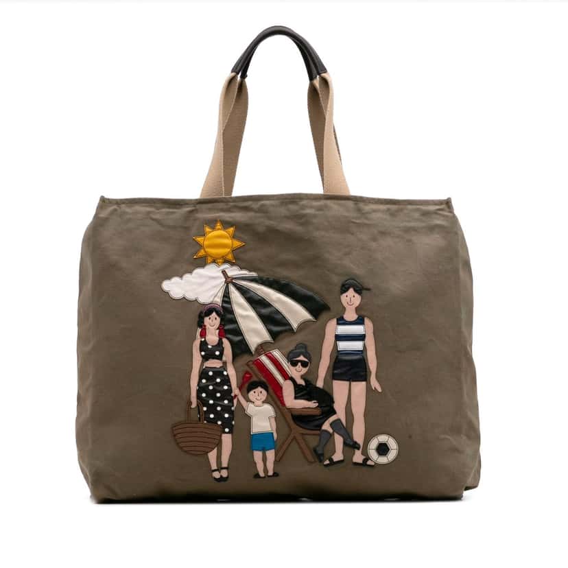 Dolce & Gabbana Canvas Family Beach Print Tote Brown Canvas Good condition - Front View