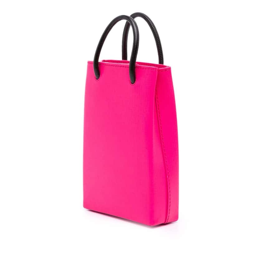 Balenciaga Mini Calfskin Logo Shopping Phone Holder Pink Leather Good condition - Back View