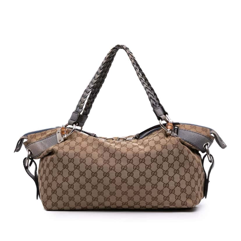 Gucci Medium GG Canvas Bamboo Bar Tote Brown Canvas Good condition - Front View
