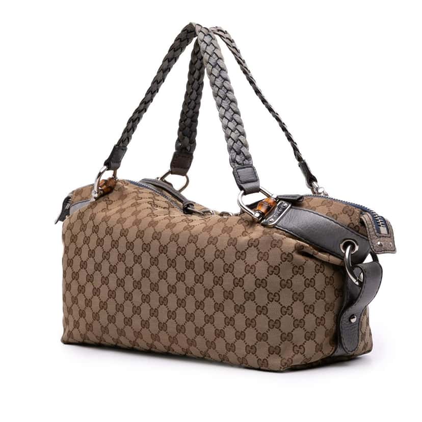Gucci Medium GG Canvas Bamboo Bar Tote Brown Canvas Good condition - Back View