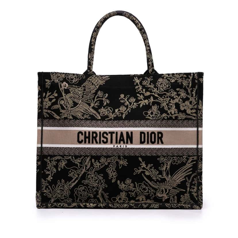 Dior Large Canvas Embroidered Jardin d'Hiver Book Tote Black Canvas Good condition - Front View