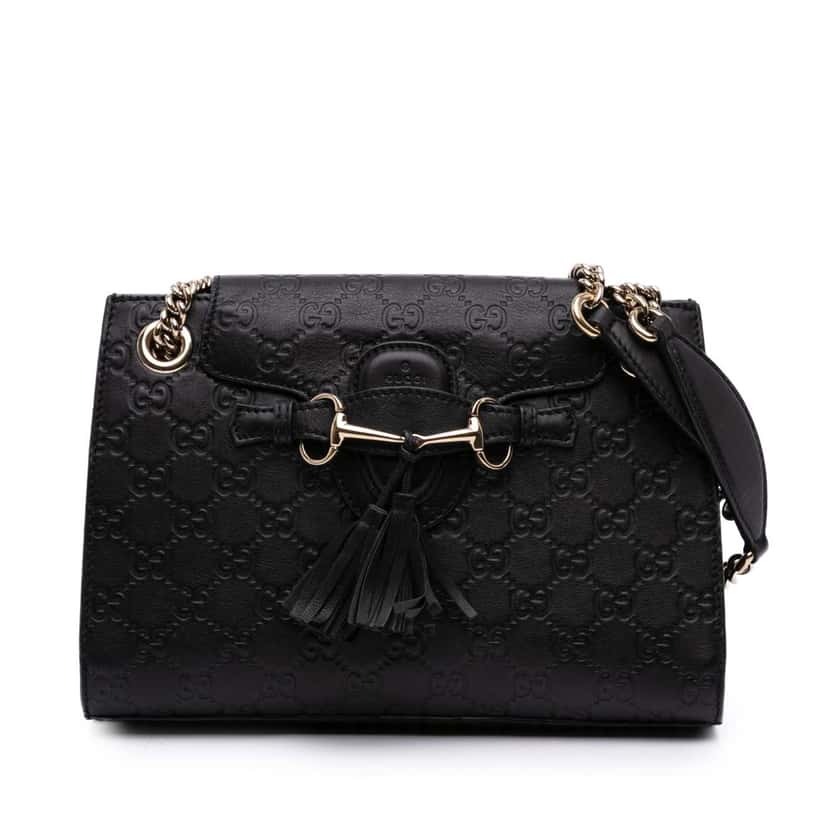 Gucci Small Guccissima Emily Shoulder Bag Black Leather Good condition - Front View