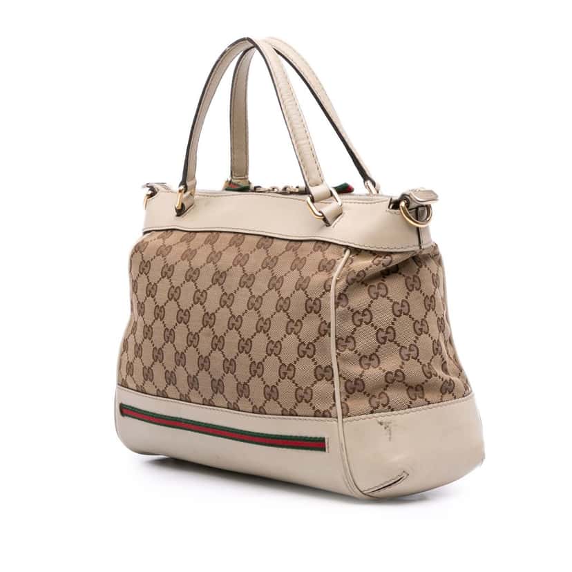Gucci Small GG Canvas Web Mayfair Satchel Brown Canvas Good condition - Back View
