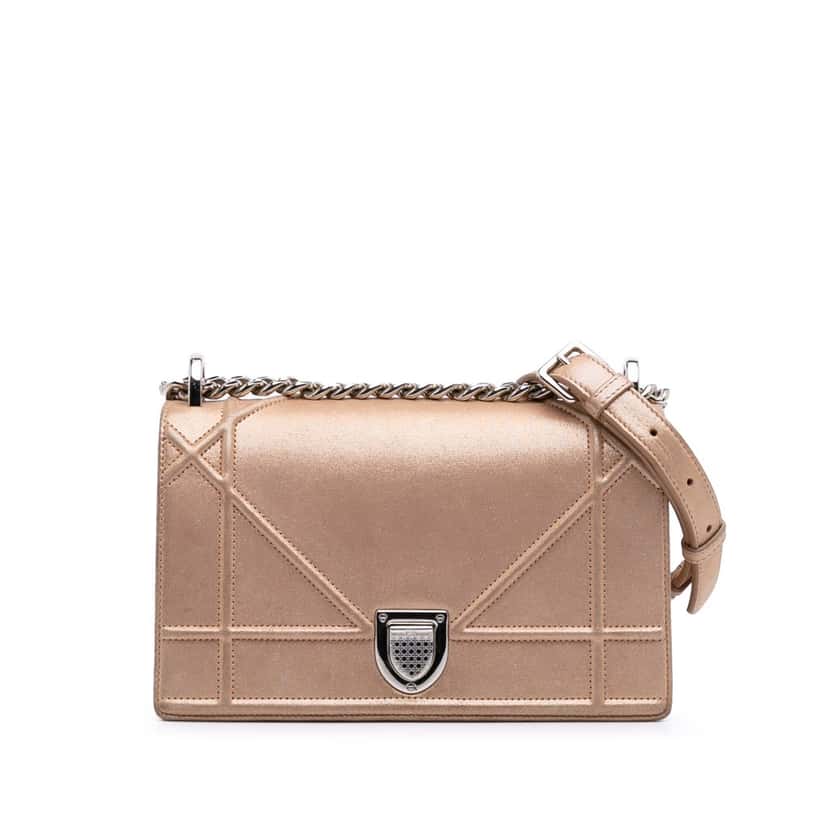 Dior Small Iridescent Lambskin Diorama Flap Gold Leather Good condition - Front View