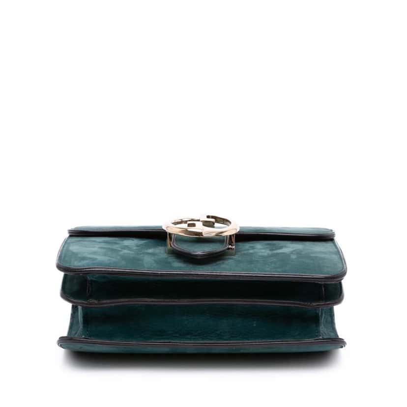 Gucci Nubuck 1973 Flap Handbag Blue Leather Good condition - Inside View